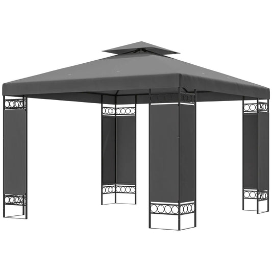 10 x 10 FT Canopy Gazebo, Double Roof With Screen Panels, Dark Grey Gazebos Dark Grey at Gallery Canada