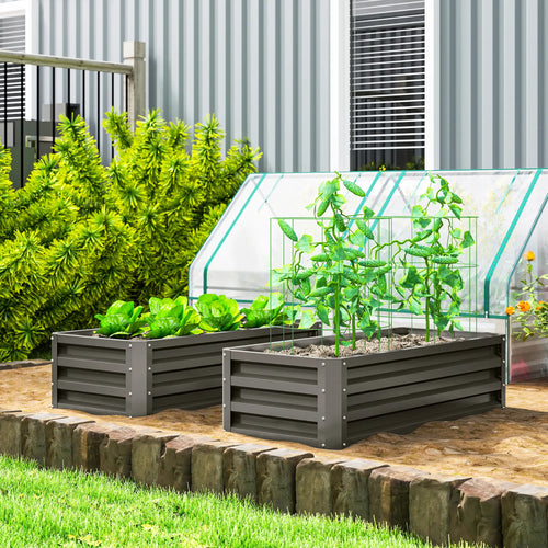 Galvanized Raised Garden Beds, Outdoor Planter Box, Set of 2, Dark Grey
