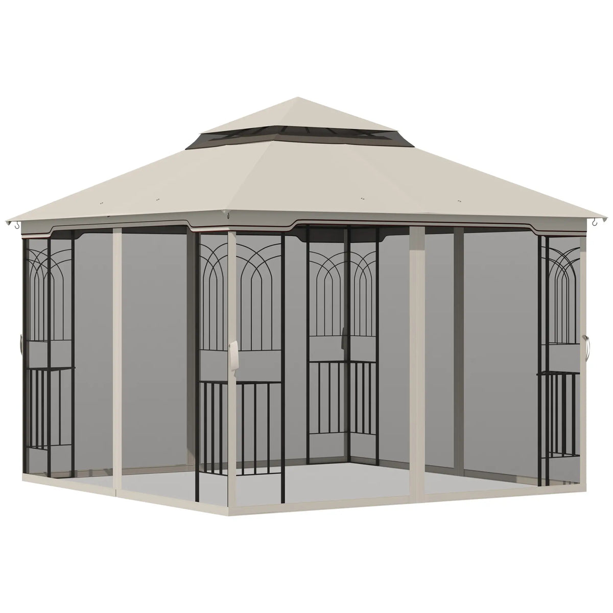 10'x10' Soft-Top Gazebo, Double Tier Roof, Mesh Curtains, Beige Gazebos at Gallery Canada