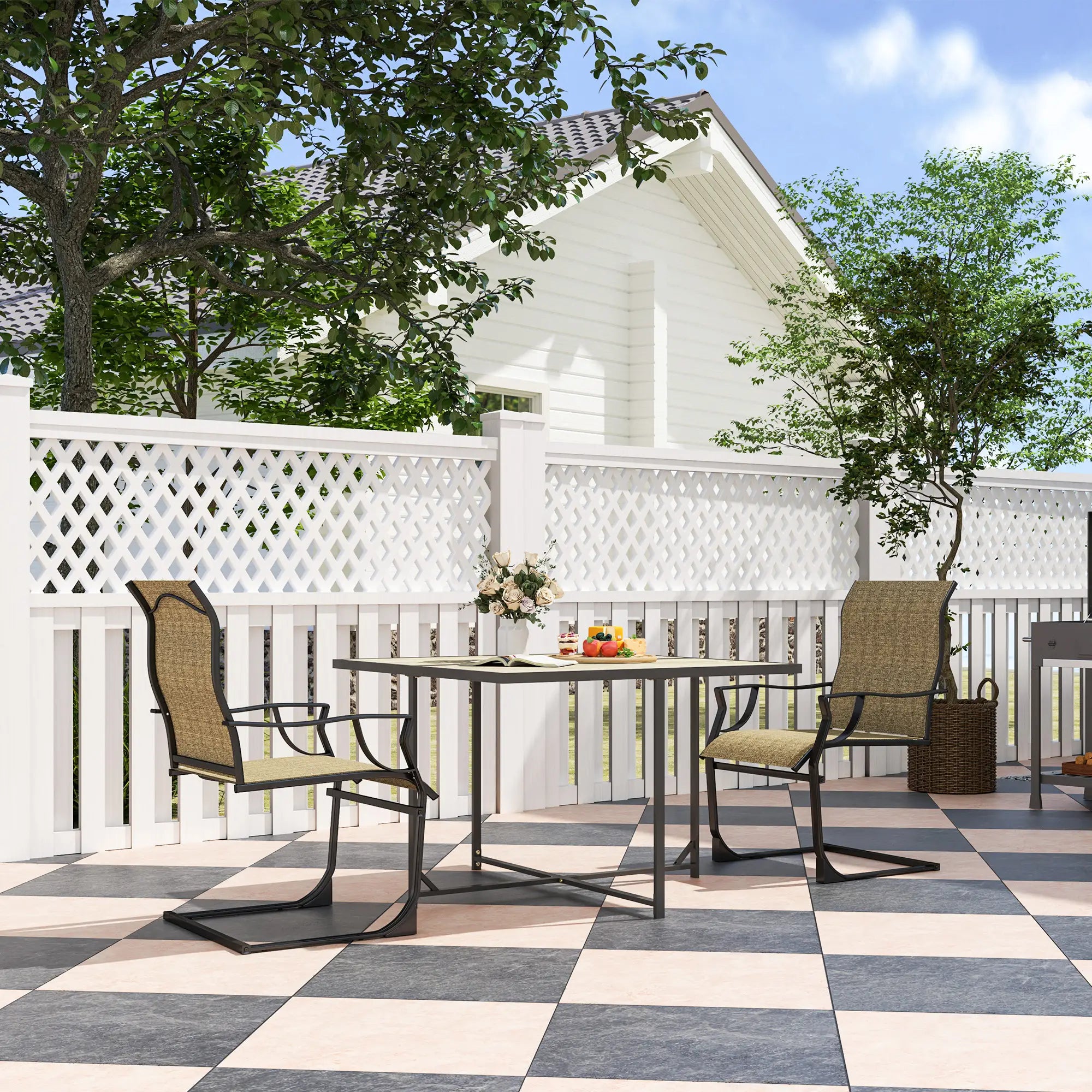 Spring Motion Patio Chairs Set Of 2, Curved High Backrest, Armrest, All Weather Fabric, Metal Frame Outdoor Dining Sets at Gallery Canada