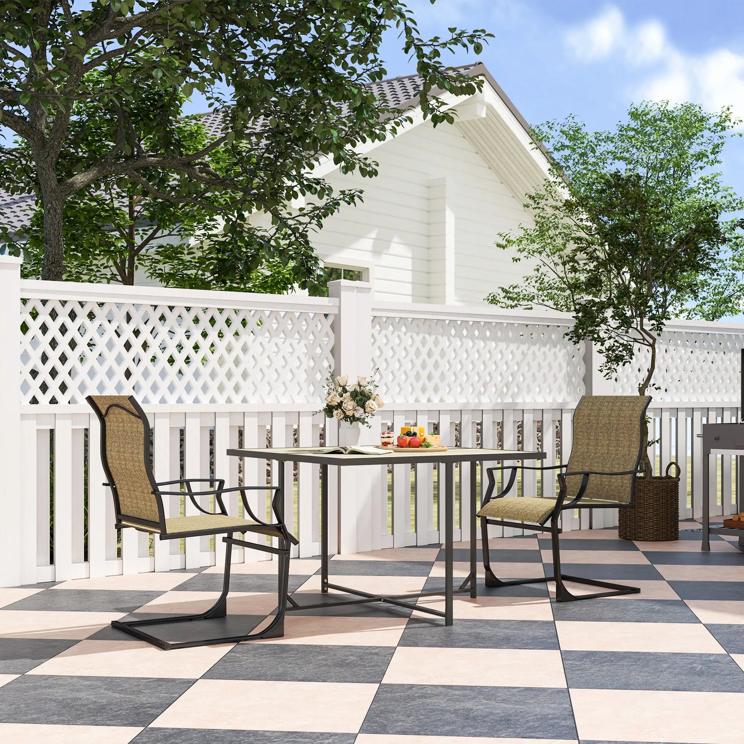 Spring Motion Patio Chairs Set Of 2, Curved High Backrest, Armrest, All Weather Fabric, Metal Frame Outdoor Dining Sets at Gallery Canada