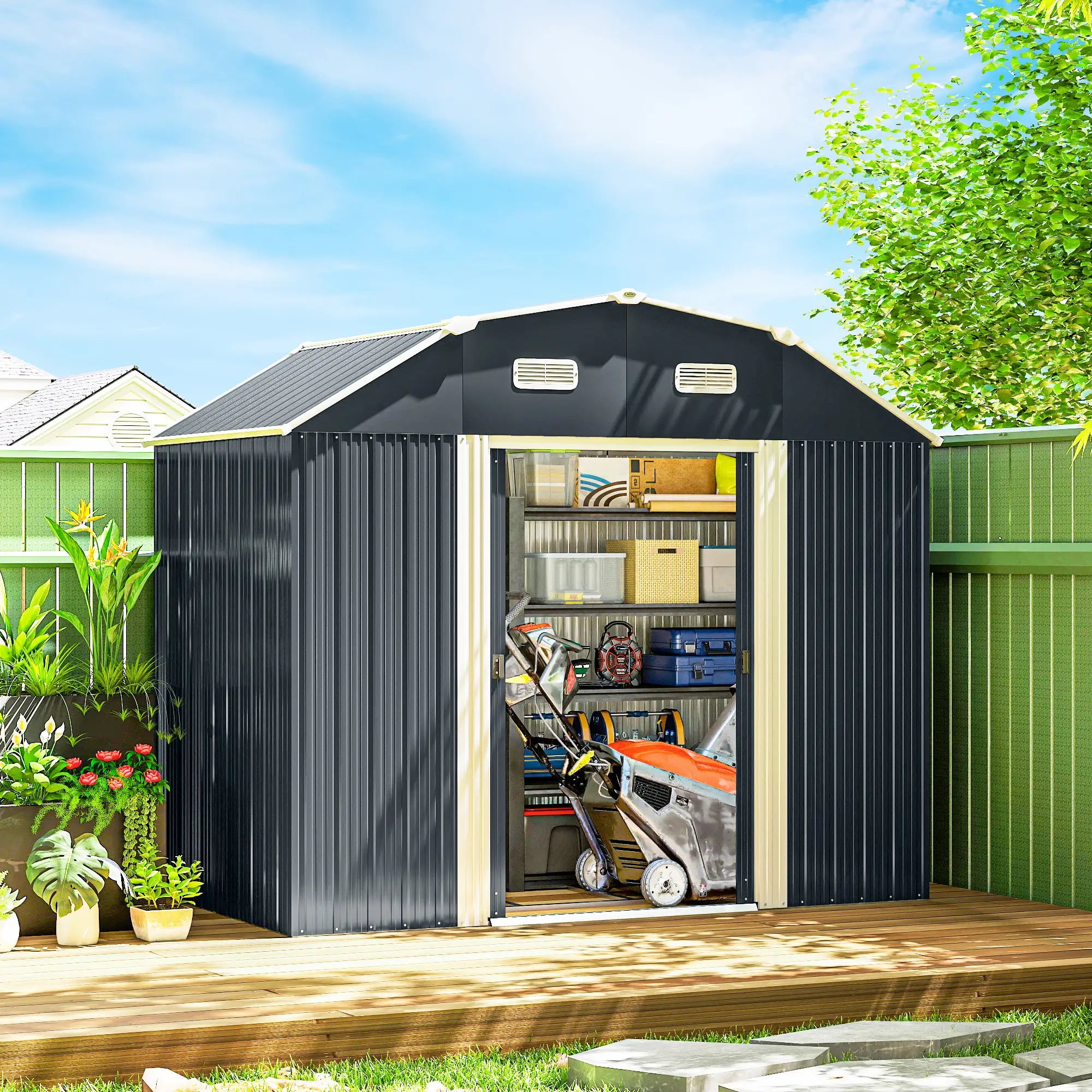 8' x 4' Galvanized Outdoor Storage Shed, Garden Shed, Adjustable Shelves Sheds at Gallery Canada