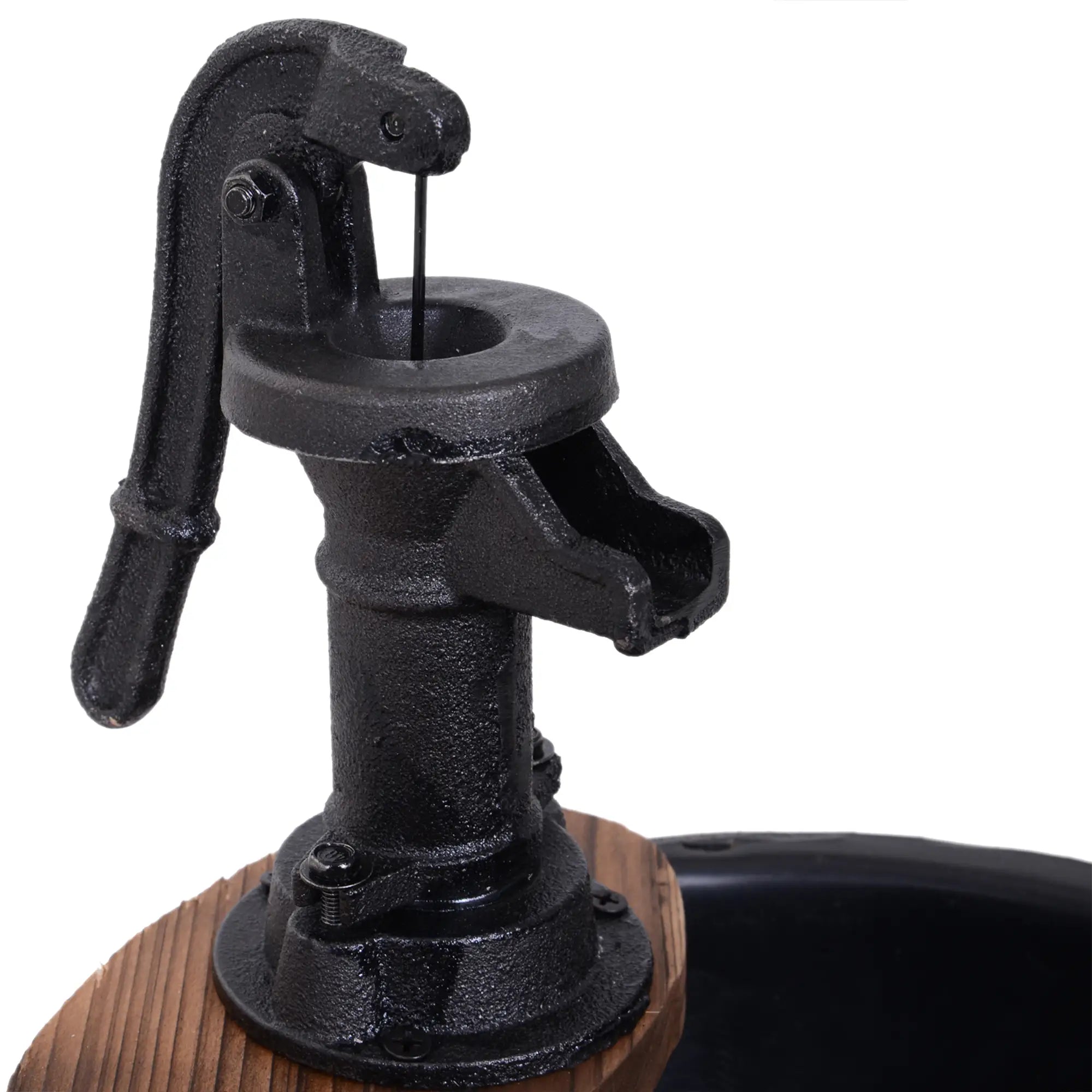 Wooden Outdoor Fountain, Electrical Barrel Waterfall, 3600r/min Pump, Carbonized Water Fountains at Gallery Canada