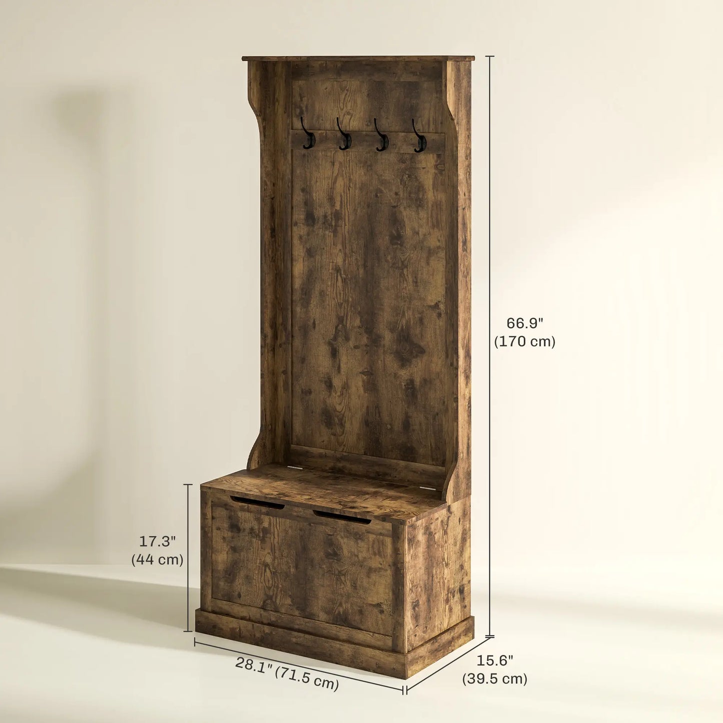 Hall Tree With Coat Rack, Shelf, Shoe Storage, Bench Seat, 4 Hooks, Rustic Brown Clothing Storage at Gallery Canada