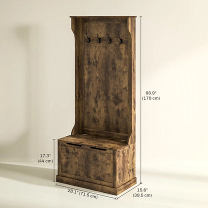 Hall Tree With Coat Rack, Shelf, Shoe Storage, Bench Seat, 4 Hooks, Rustic Brown Clothing Storage at Gallery Canada