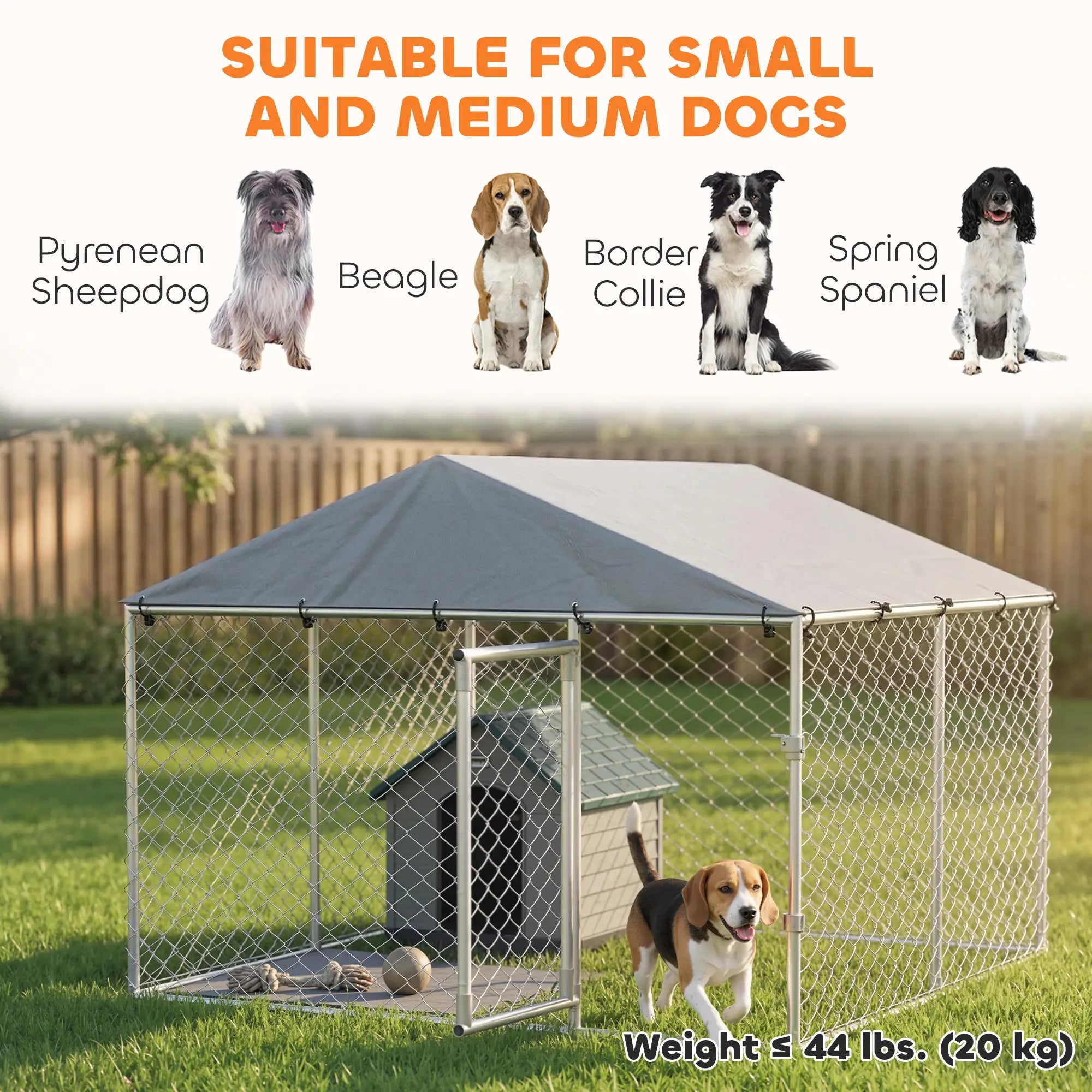 7.5 X 7.5 X 5.6 Ft Outdoor Dog Kennel, Galvanized Steel, Silver, Silver Dog Kennels at Gallery Canada