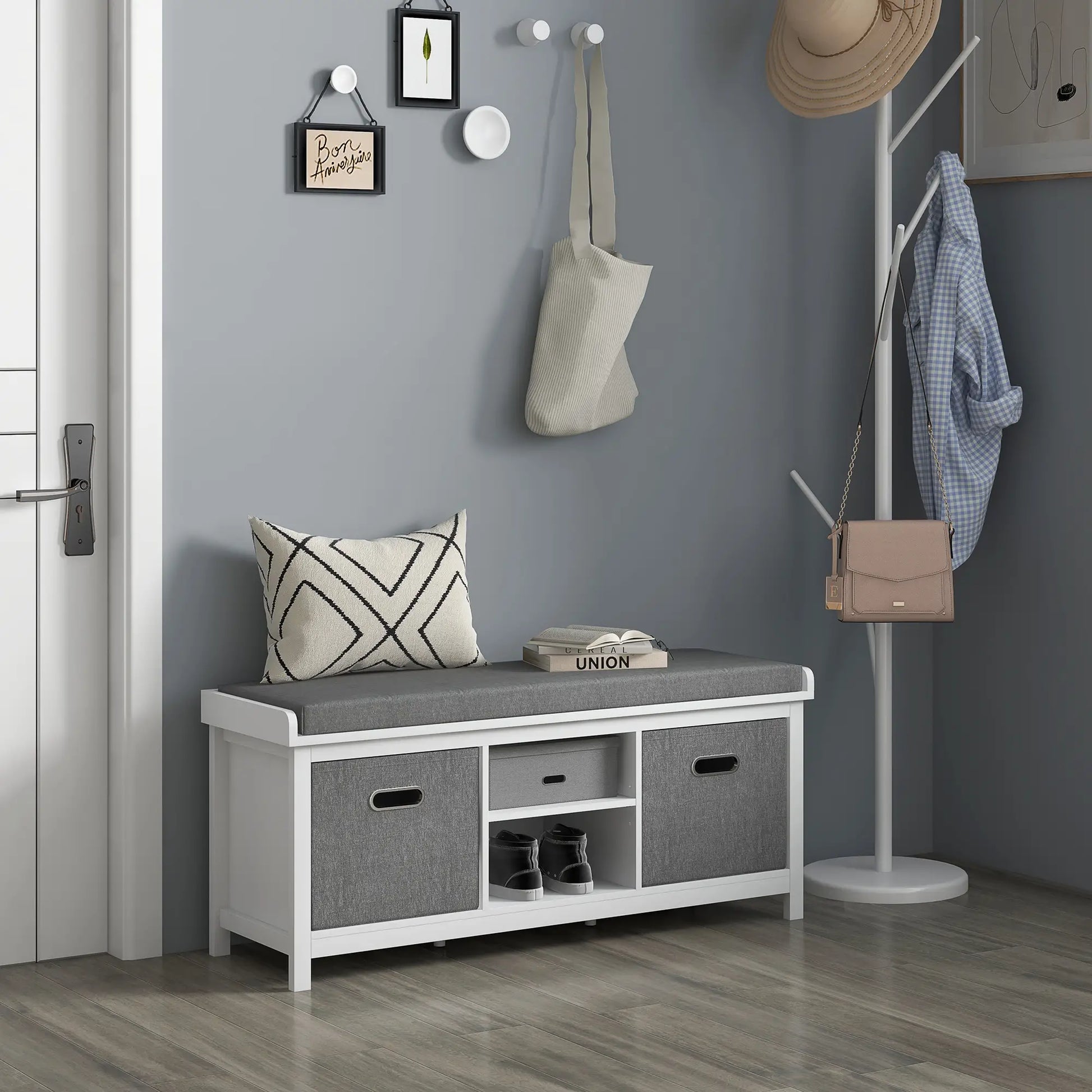 Shoe Storage Bench with Seat, 2 Drawers, Adjustable Shelf, White Shoe Storage Cabinets & Racks at Gallery Canada