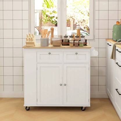 Kitchen Island with Power Outlet and Drop Leaf, Rolling Kitchen Cart with 2 Drawers and Adjustable Shelves, White Kitchen Islands & Kitchen Carts at Gallery Canada