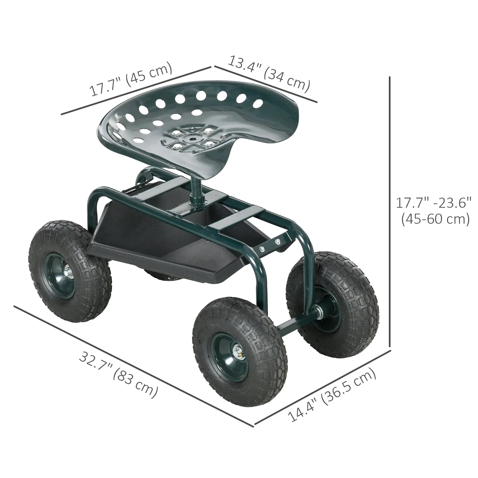 Garden Cart with 360° Swivel Seat, Tool Tray, Adjustable Height Garden Accessories at Gallery Canada