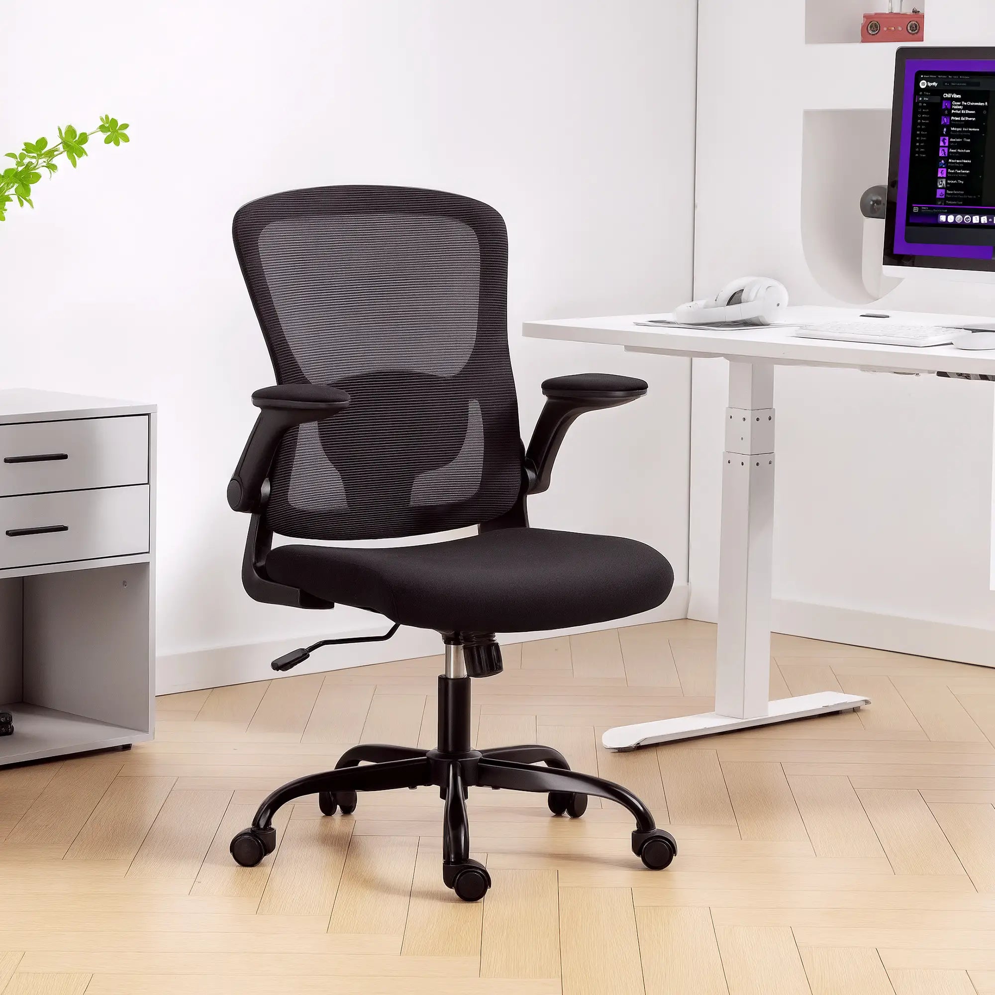 Ergonomic Mesh Office Chair, 4D Lumbar Support, Flip-Up Armrests, Tilt, Black Task Chairs at Gallery Canada