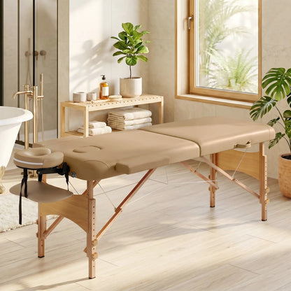 Height Adjustable Professional Salon Spa Facial Couch Bed, Portable Folding Massage Table, Light Brown
