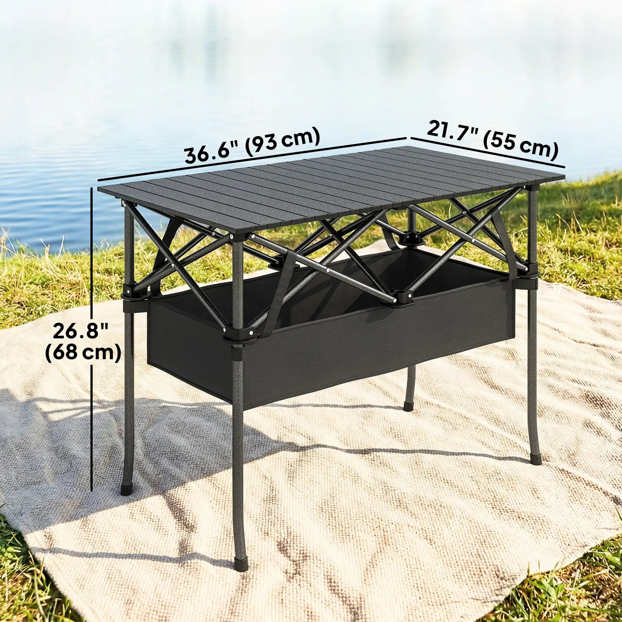 3ft Folding Camping Table, With Mesh Storage Net, Black Picnic Tables & Camping Chairs at Gallery Canada