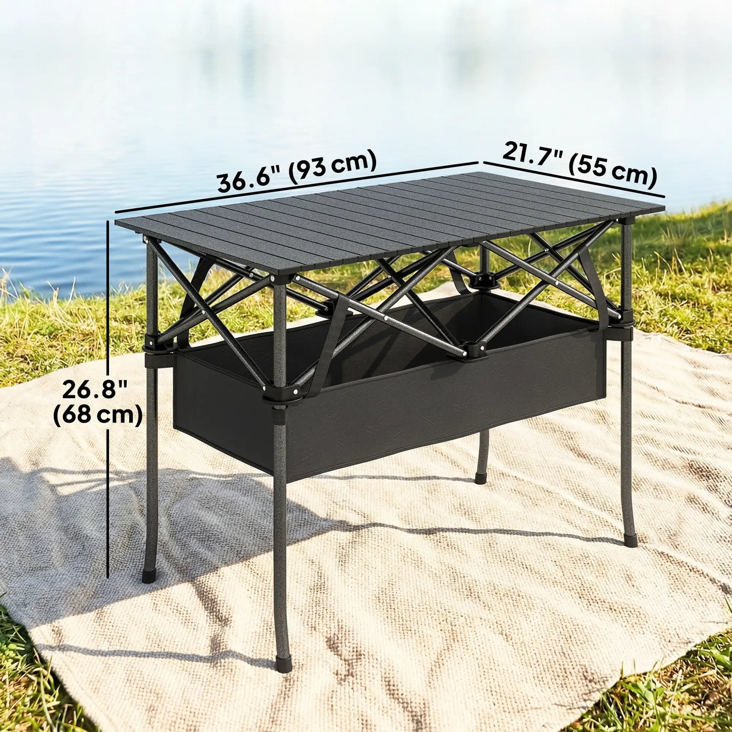 3ft Folding Camping Table, With Mesh Storage Net, Black Picnic Tables & Camping Chairs at Gallery Canada
