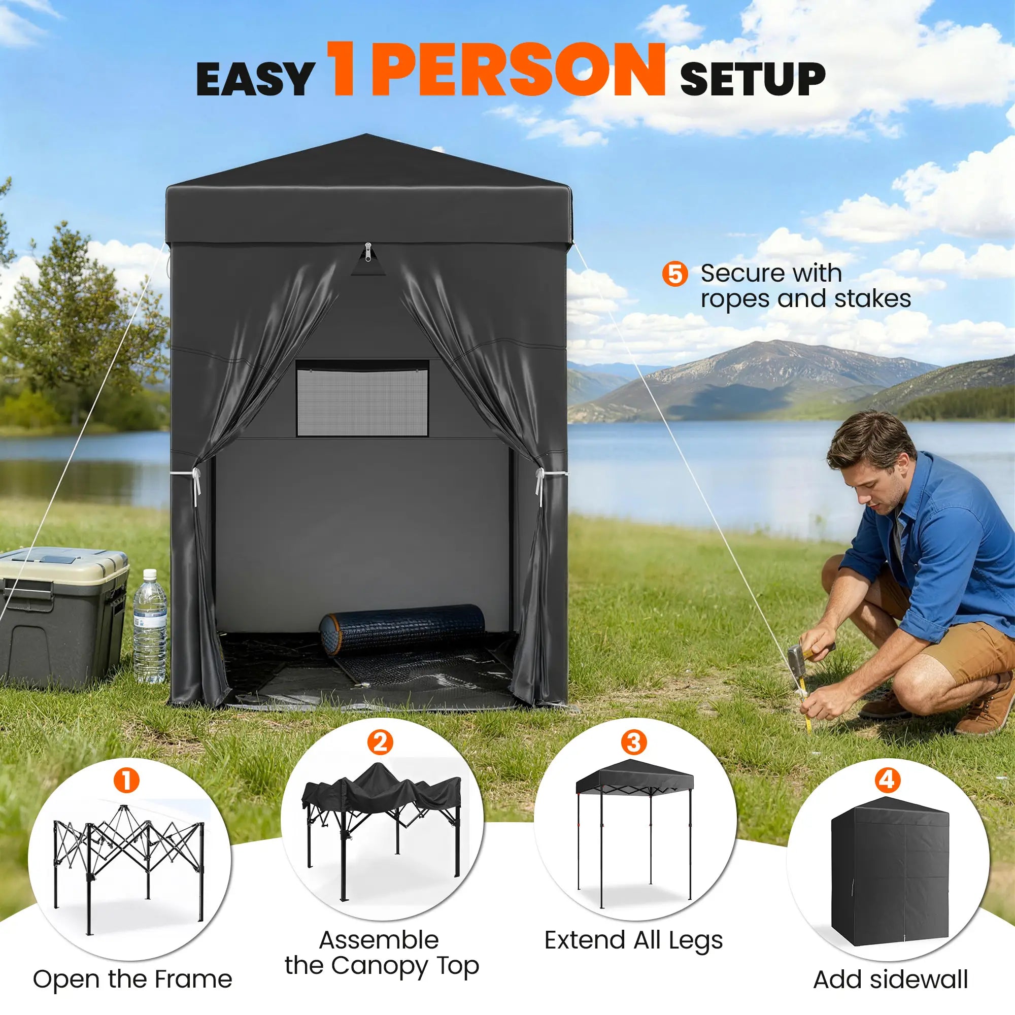5 x 5 ft Compact Pop Up Canopy Tent, UPF 50+ Changing Room, Black Pop Up Canopies at Gallery Canada