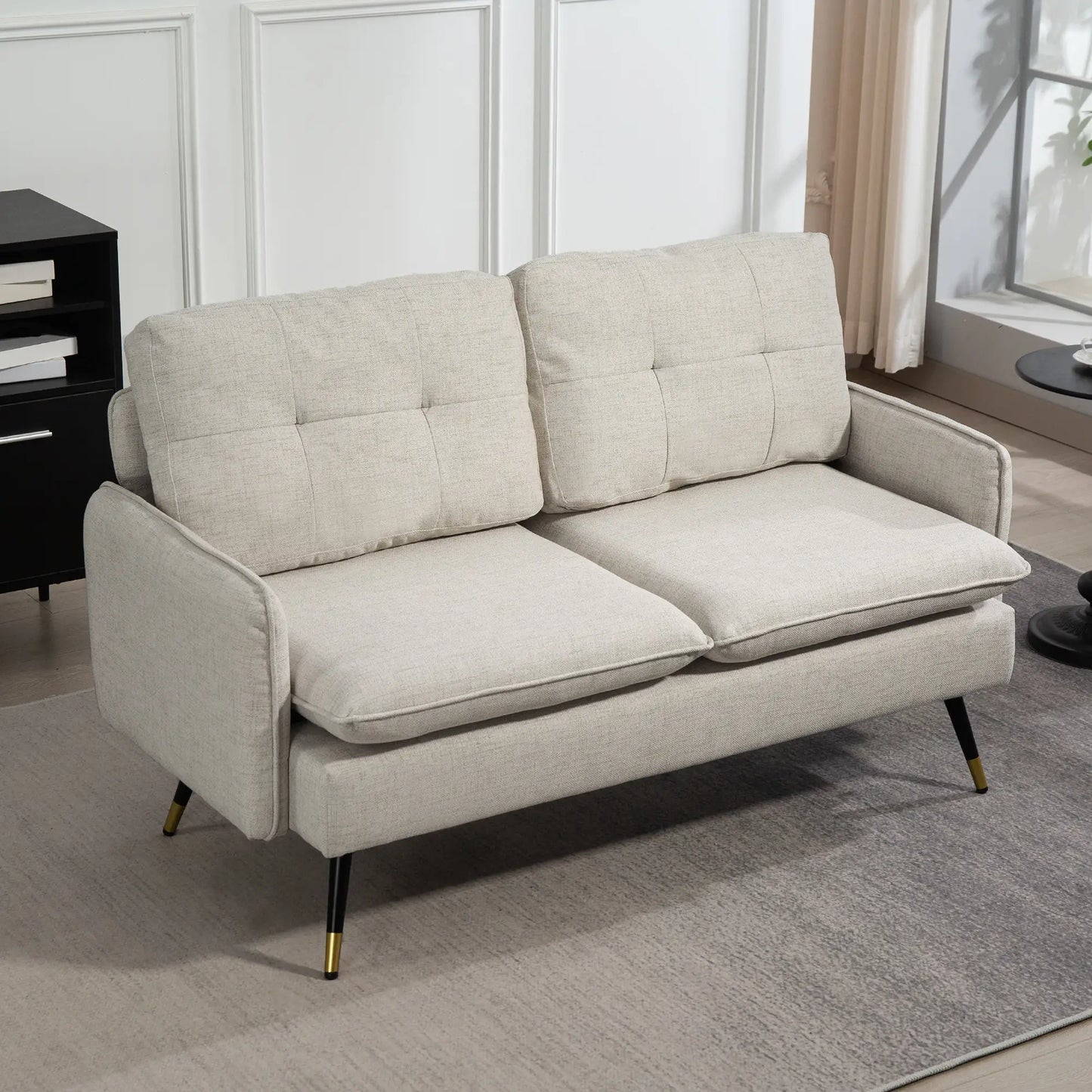 55" Loveseat, Fabric Sofa, Button Tufted Back, Steel Legs, Cream White 2-Seater Sofas at Gallery Canada