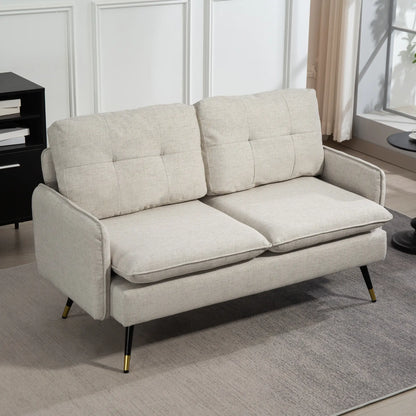 55" Loveseat, Fabric Sofa, Button Tufted Back, Steel Legs, Cream White 2-Seater Sofas at Gallery Canada