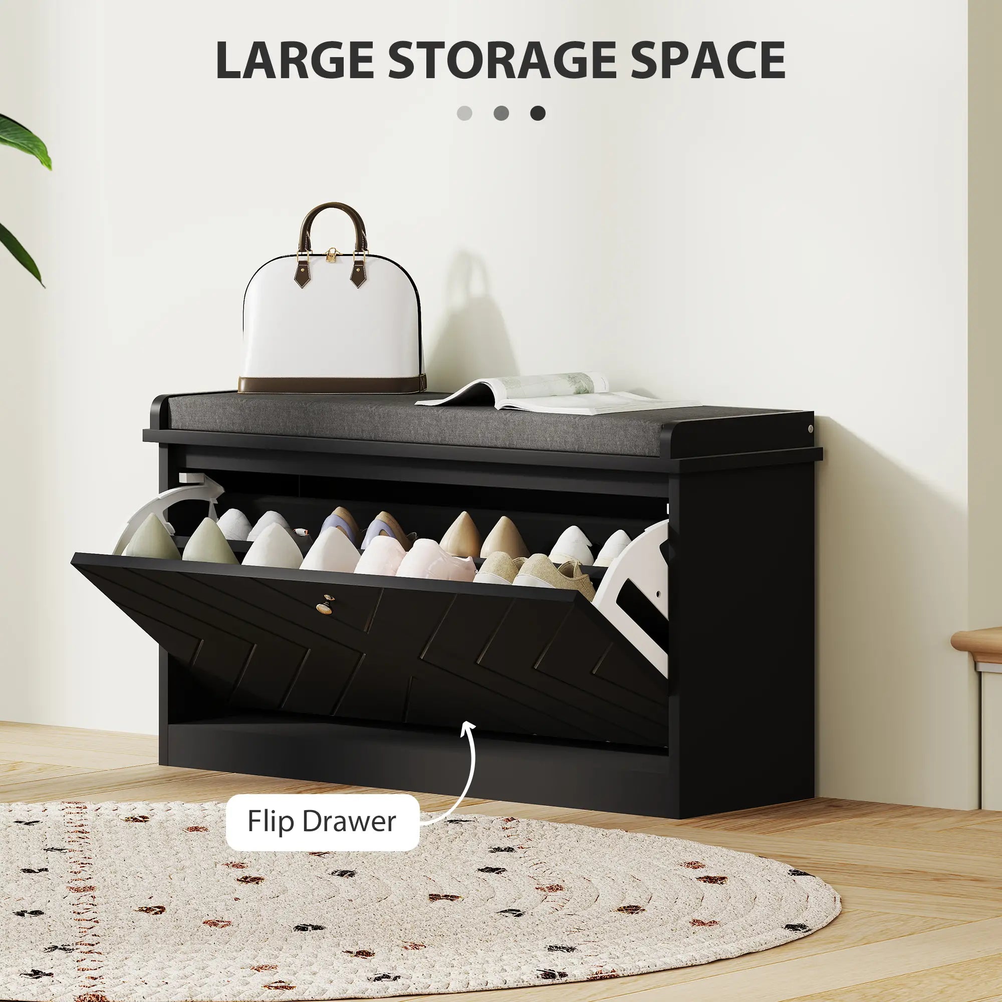 Shoe Storage Bench with Seat, Flip Drawer, Adjustable Shelf, Holds 8 Pairs Shoe Storage Cabinets & Racks at Gallery Canada