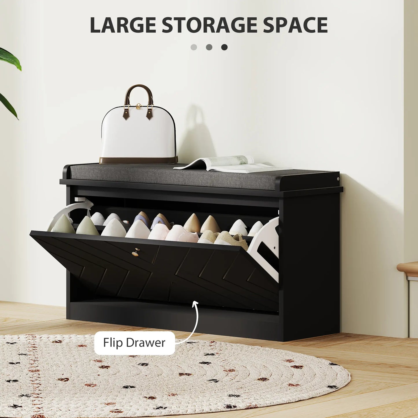 Shoe Storage Bench with Seat, Flip Drawer, Adjustable Shelf, Holds 8 Pairs Shoe Storage Cabinets & Racks at Gallery Canada