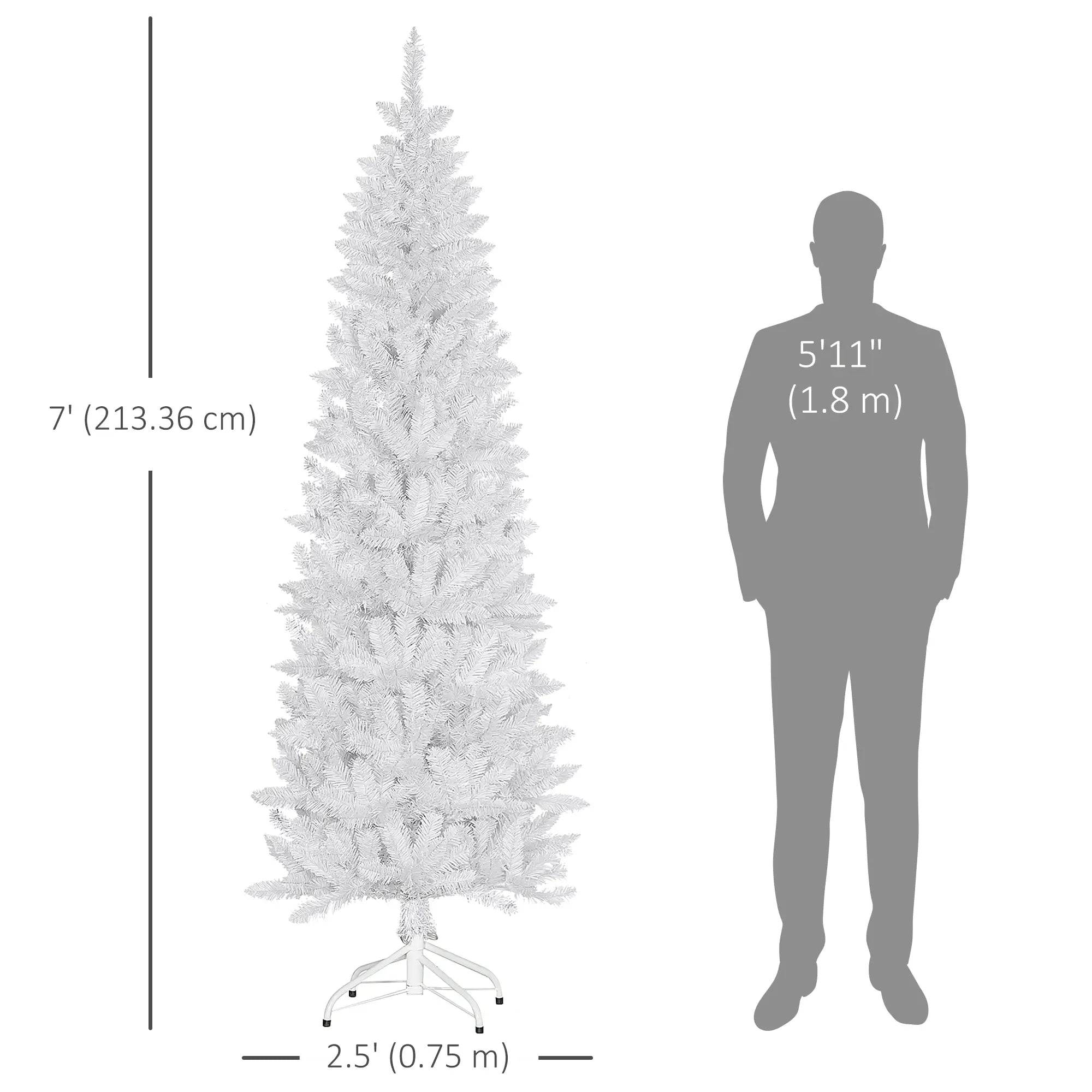 7ft Pencil Artificial Christmas Tree, 687 Branch Tips, Steel Base, White Pencil Christmas Trees at Gallery Canada
