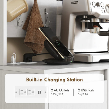 71 Inch Pantry Cabinet with Charging Station, Microwave Stand, Pegboard, White Kitchen Pantry Cabinets at Gallery Canada