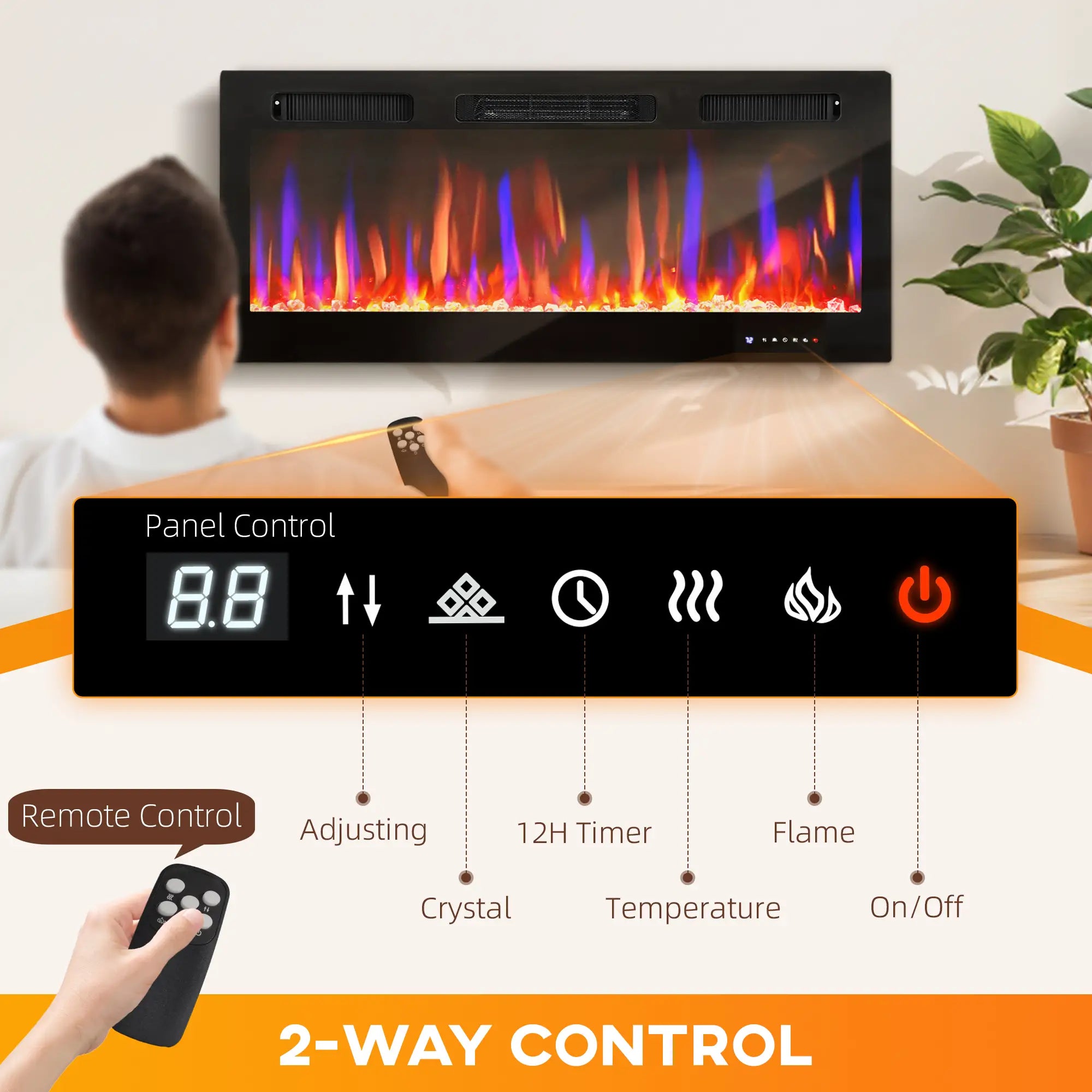 42 Inch Electric Fireplace, Freestanding, Wall Mounted, Eco Mode, Remote, 1500W Electric Fireplaces at Gallery Canada