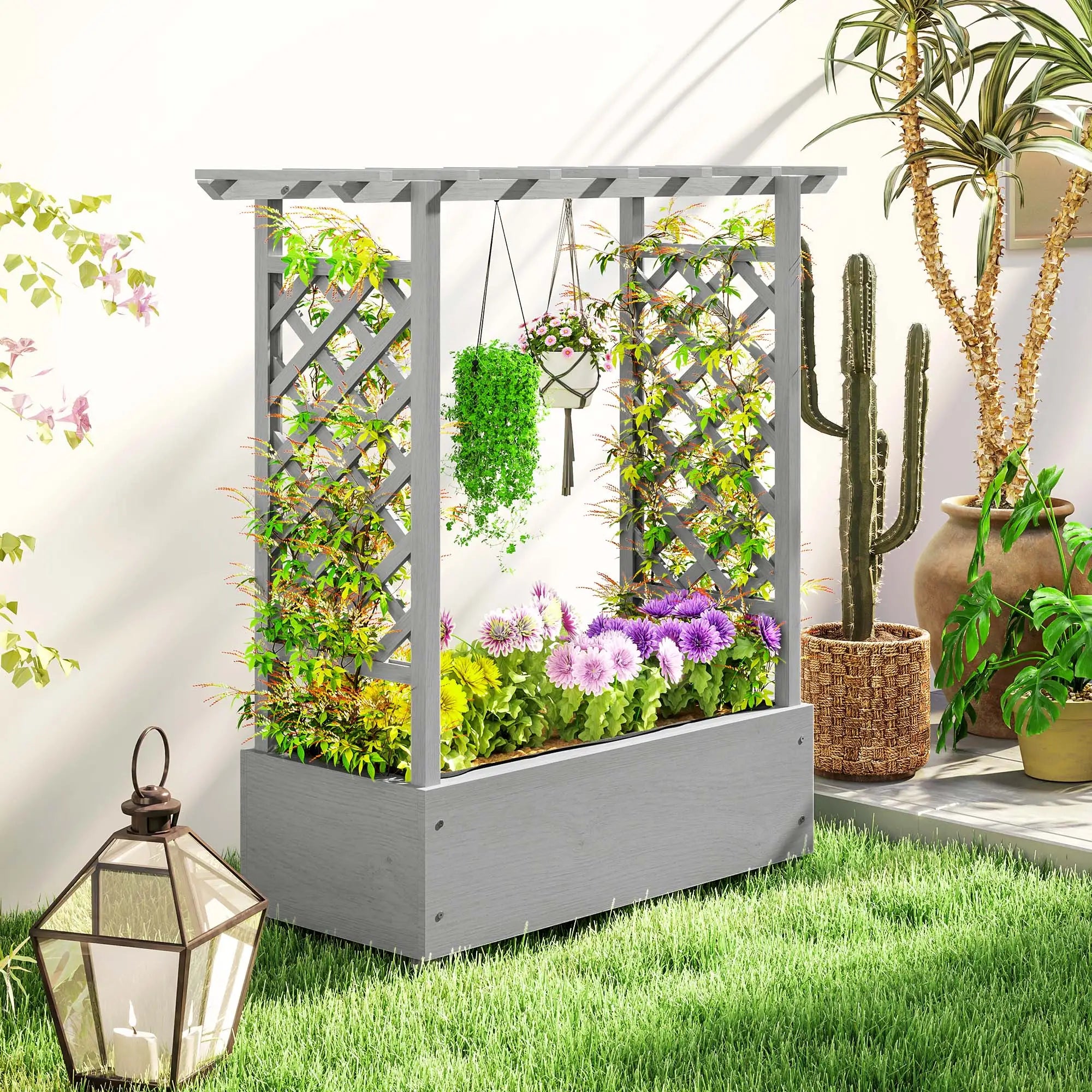 Wooden Raised Garden Bed with Trellis, Outdoor Planter Box, Drainage Holes Raised Garden Beds at Gallery Canada