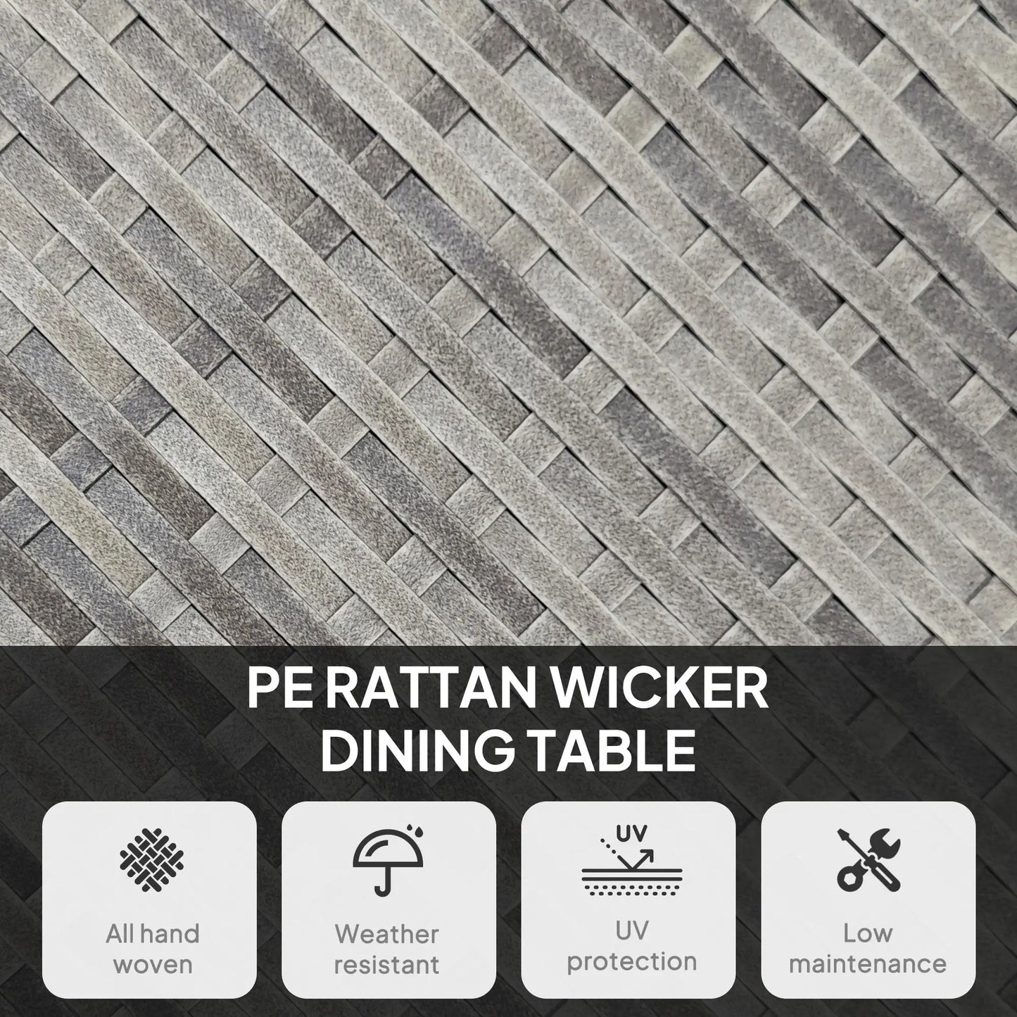 35.4" Outdoor Wicker Dining Table, PE Rattan Patio Furniture, Grey Patio Dining Tables at Gallery Canada