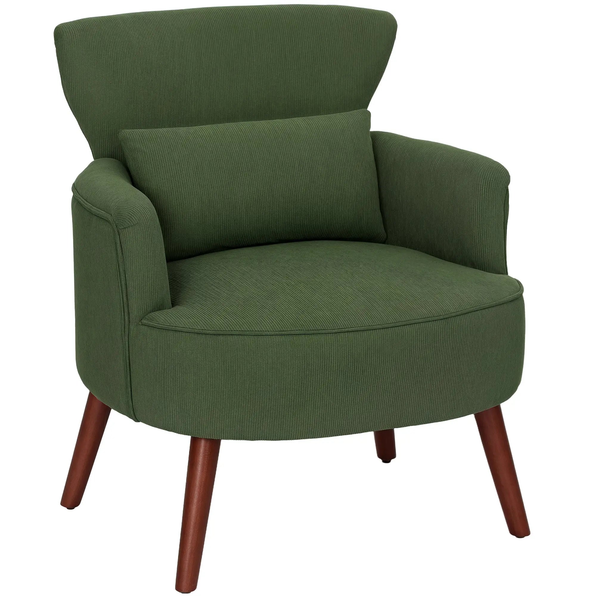 Modern Accent Chair, Upholstered Armchair, Solid Wood Legs, Lumbar Pillow, Green Accent Chairs at Gallery Canada