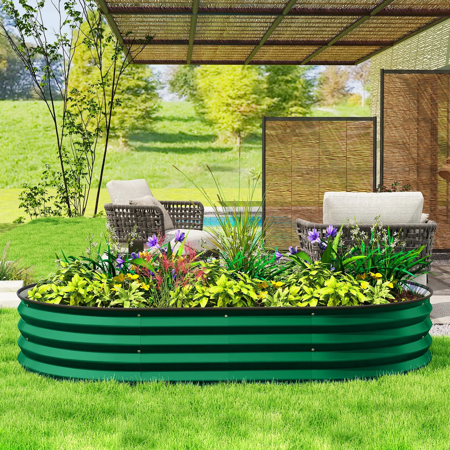 5' x 3' x 1' Galvanized Raised Garden Bed, Green Metal Planter Box, Green