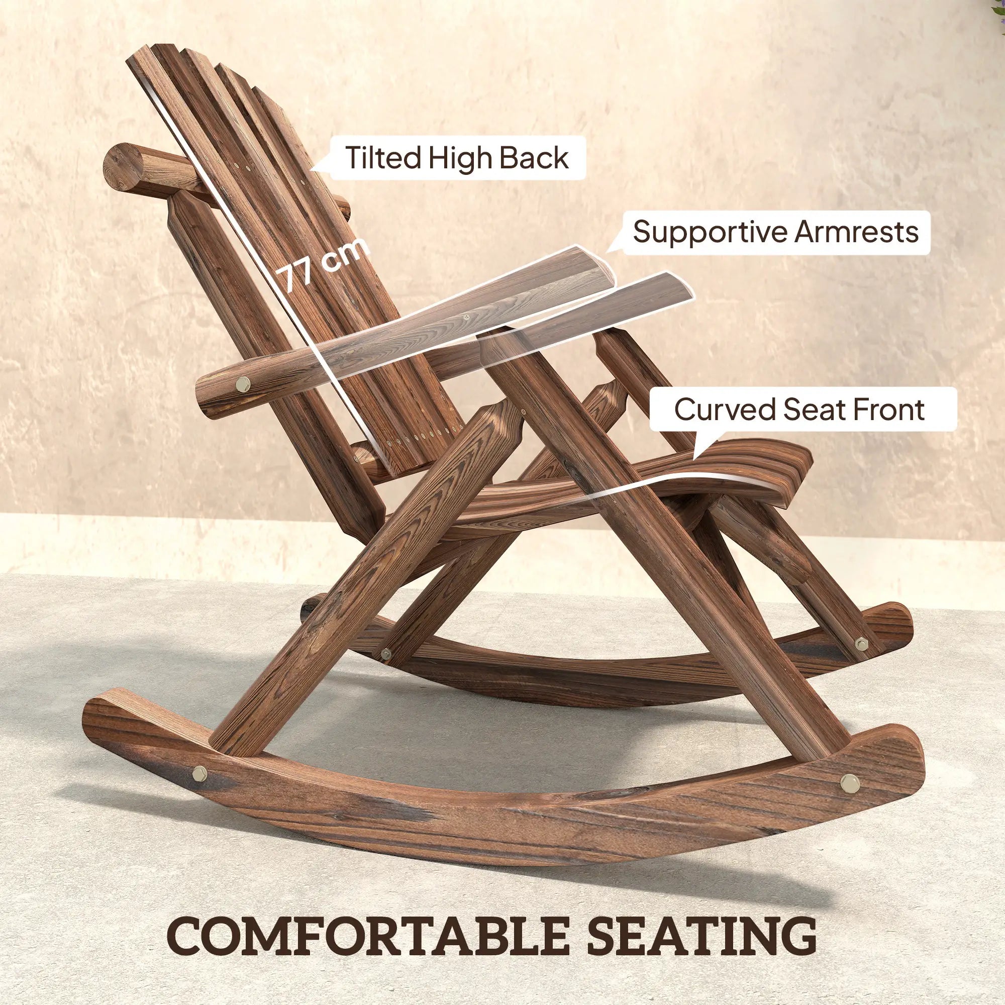Wooden Outdoor Rocking Chair, Oversized Adirondack Patio Rocker, Carbonized Outdoor Rocking Chairs at Gallery Canada