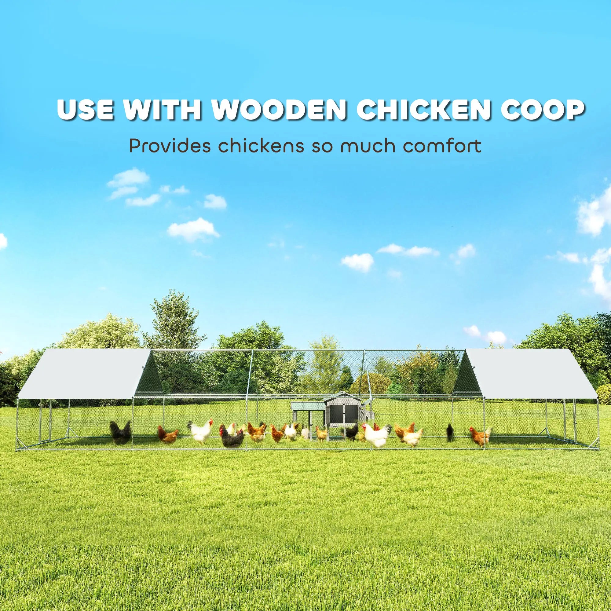 Metal Chicken Coop with Water- and UV-Protection Cover for Backyard Hen, Duck, Rabbit, 32.8' x 9.8' x 6.4' Chicken Coops at Gallery Canada