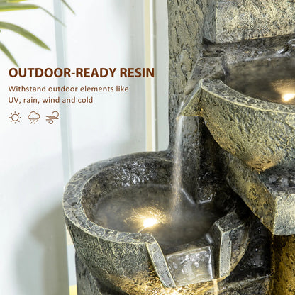 Outdoor Fountain, 4-Tier Stone Look Bowls, Adjustable Flow, LED Lights Water Fountains at Gallery Canada