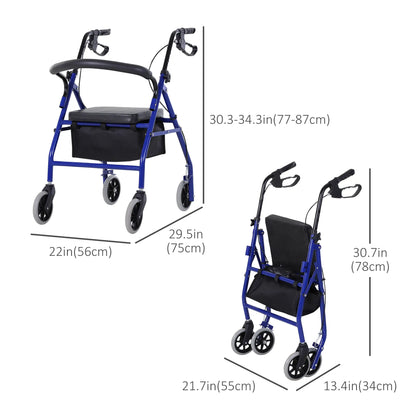 Folding Aluminum Rollator Walker, Adjustable Height, Cushioned Seat, Storage Bag, 2 Barker Wheels, Blue Knee Walker & Wheelchair Ramps at Gallery Canada