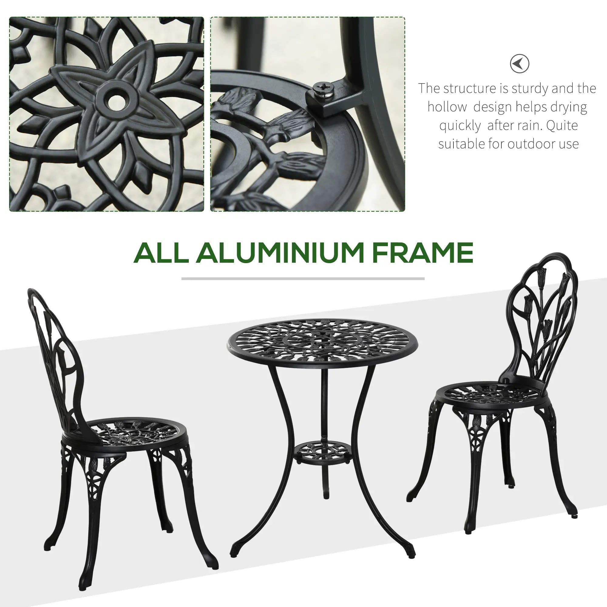 3PCs Patio Bistro Set, Outdoor Cast Aluminum Table and Chairs, Black Bistro Sets at Gallery Canada