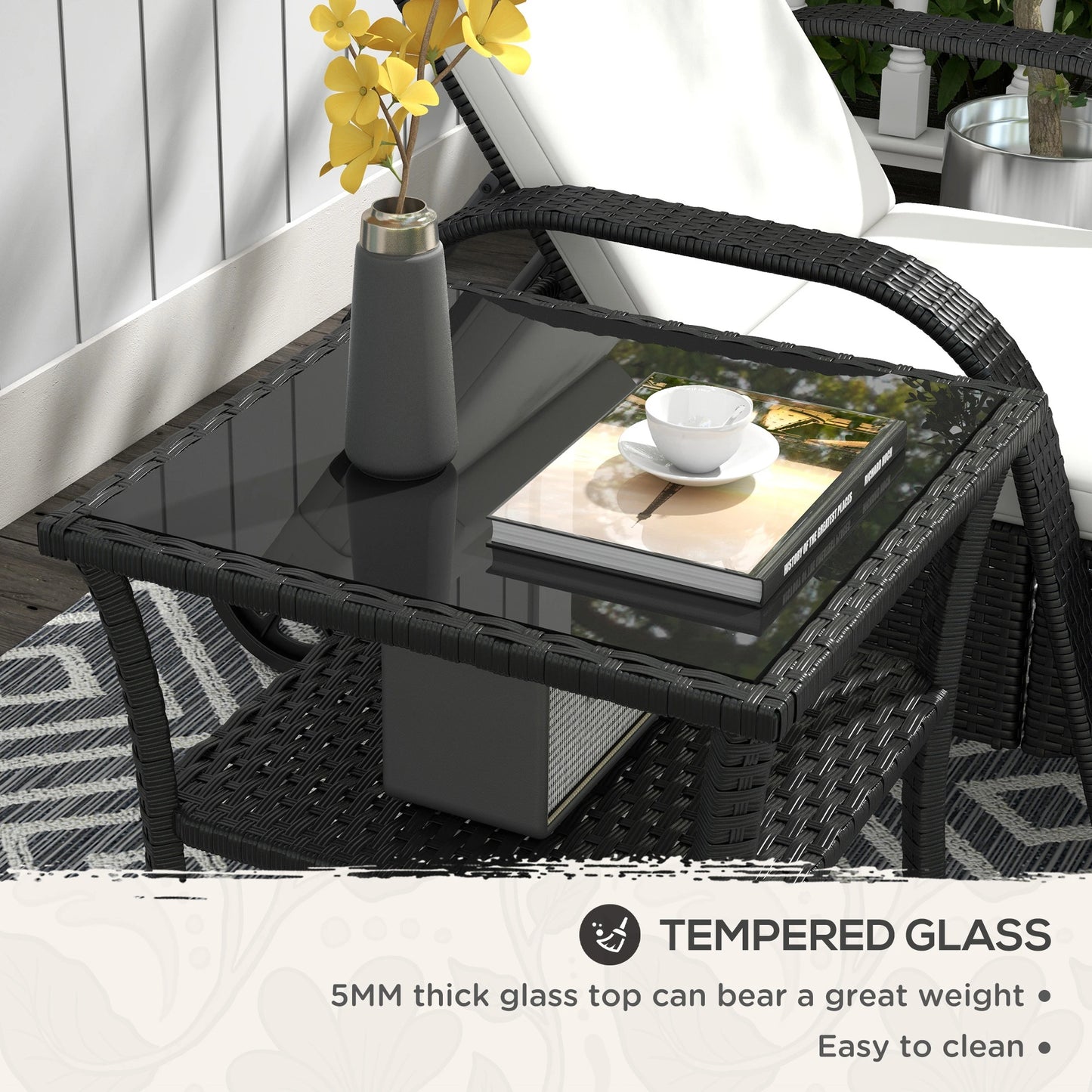 20" Patio Wicker Coffee Table, Outdoor PE Rattan Side Table, Black Patio Side Tables at Gallery Canada