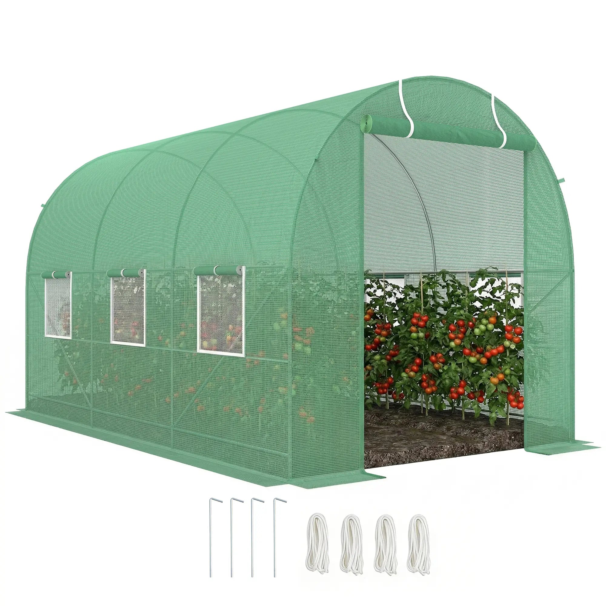 11.5' x 6.6' x 6.6' Walk-in Greenhouse, PE Cover, Roll Up Door, Windows, Green Walk In Greenhouses Deep Green at Gallery Canada