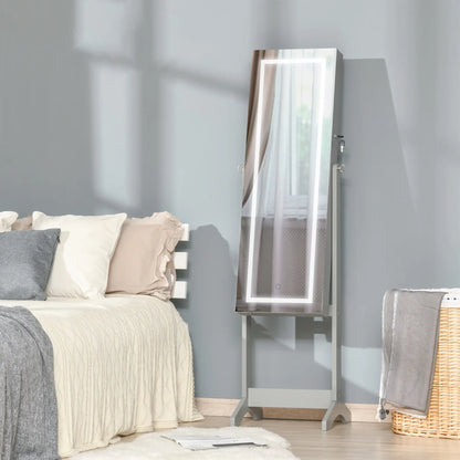 Lockable Jewelry Armoire with LED Light, Standing Mirror, Grey Jewelry Armoire & Jewellery Mirror Cabinets at Gallery Canada