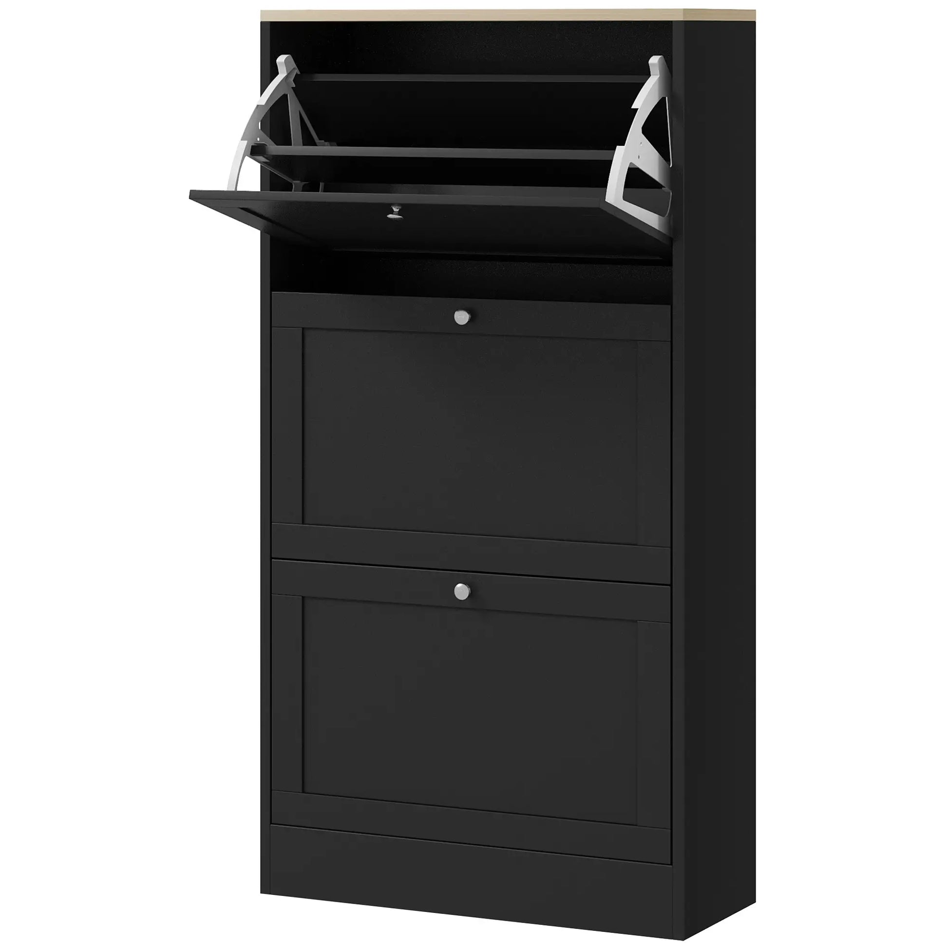 Modern Shoe Storage, 3 Flip Drawers, Adjustable Shelves, 18 Pairs, Black Shoe Storage Cabinets & Racks Black at Gallery Canada
