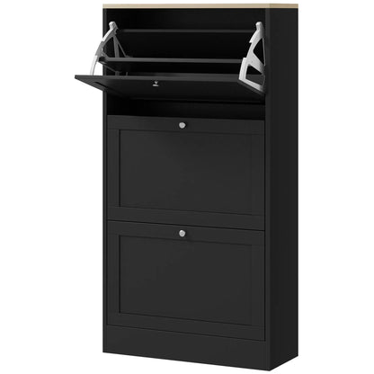 Modern Shoe Storage, 3 Flip Drawers, Adjustable Shelves, 18 Pairs, Black Shoe Storage Cabinets & Racks Black at Gallery Canada