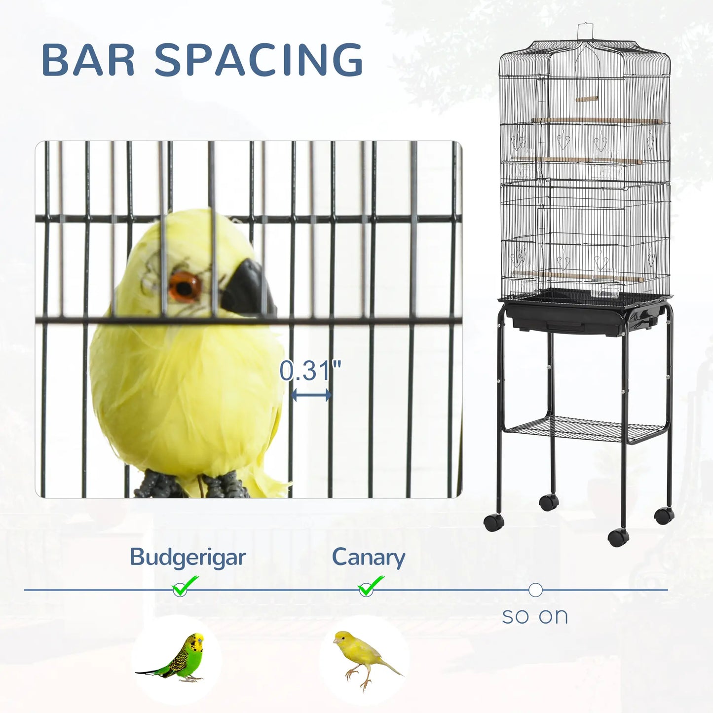 62" Rolling Bird Cage, Cockatoo House, Play Top, Storage Shelf, Wheels, Black Bird Cages at Gallery Canada