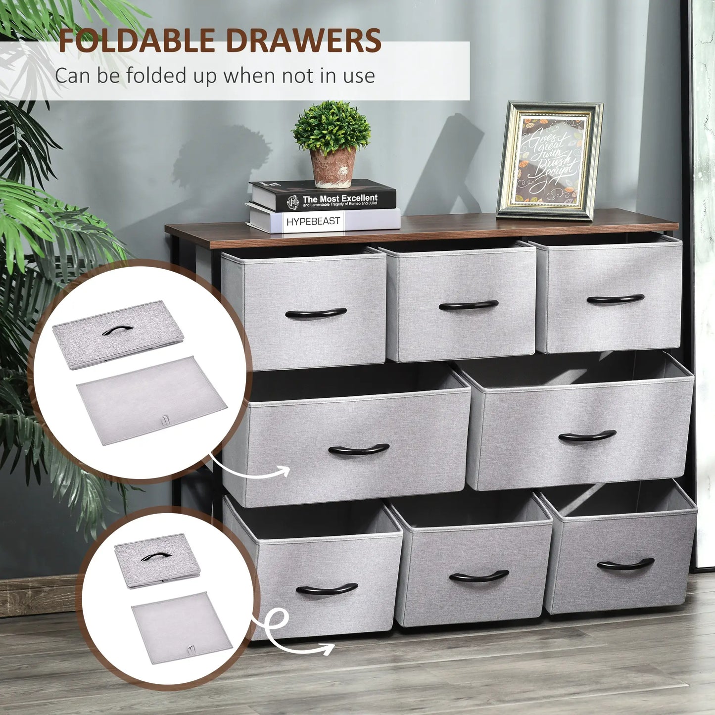 8-Drawer Dresser, 3-Tier Fabric, Steel Frame, Wooden Top, Grey Storage Cabinets at Gallery Canada
