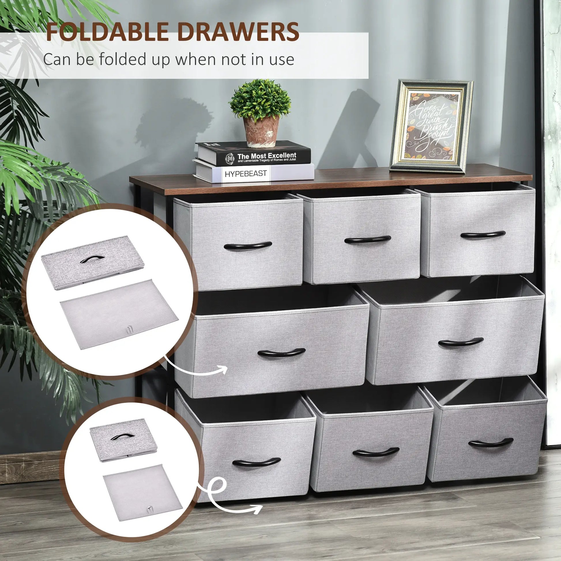 8-Drawer Dresser, 3-Tier Fabric, Steel Frame, Wooden Top, Grey Storage Cabinets at Gallery Canada