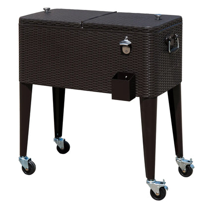 80 Quart Rolling Cooler Cart, Portable Patio Ice Bin, Brown Wicker, Brown Cooler Boxes at Gallery Canada
