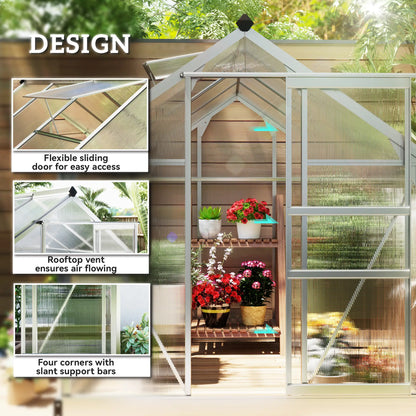6' x 8' x 6.6' Polycarbonate Greenhouse, Walk-In Garden Kit, Silver Walk In Greenhouses at Gallery Canada