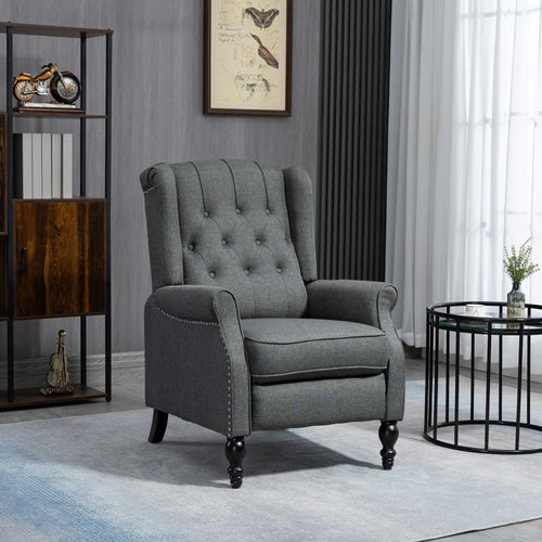 Wingback Reclining Chair with Footrest, Button Tufted, Dark Grey