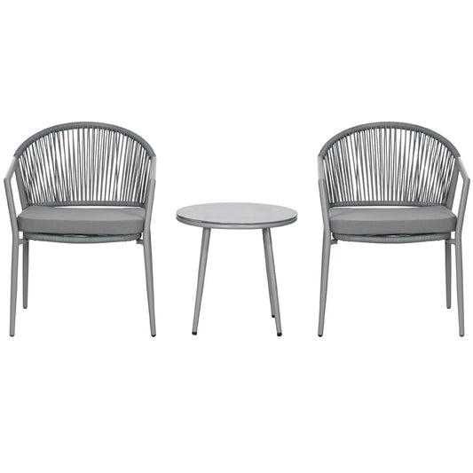 3-Piece Rattan Bistro Set, 2 Armchairs And Coffee Table, Grey Patio Furniture Sets Grey at Gallery Canada