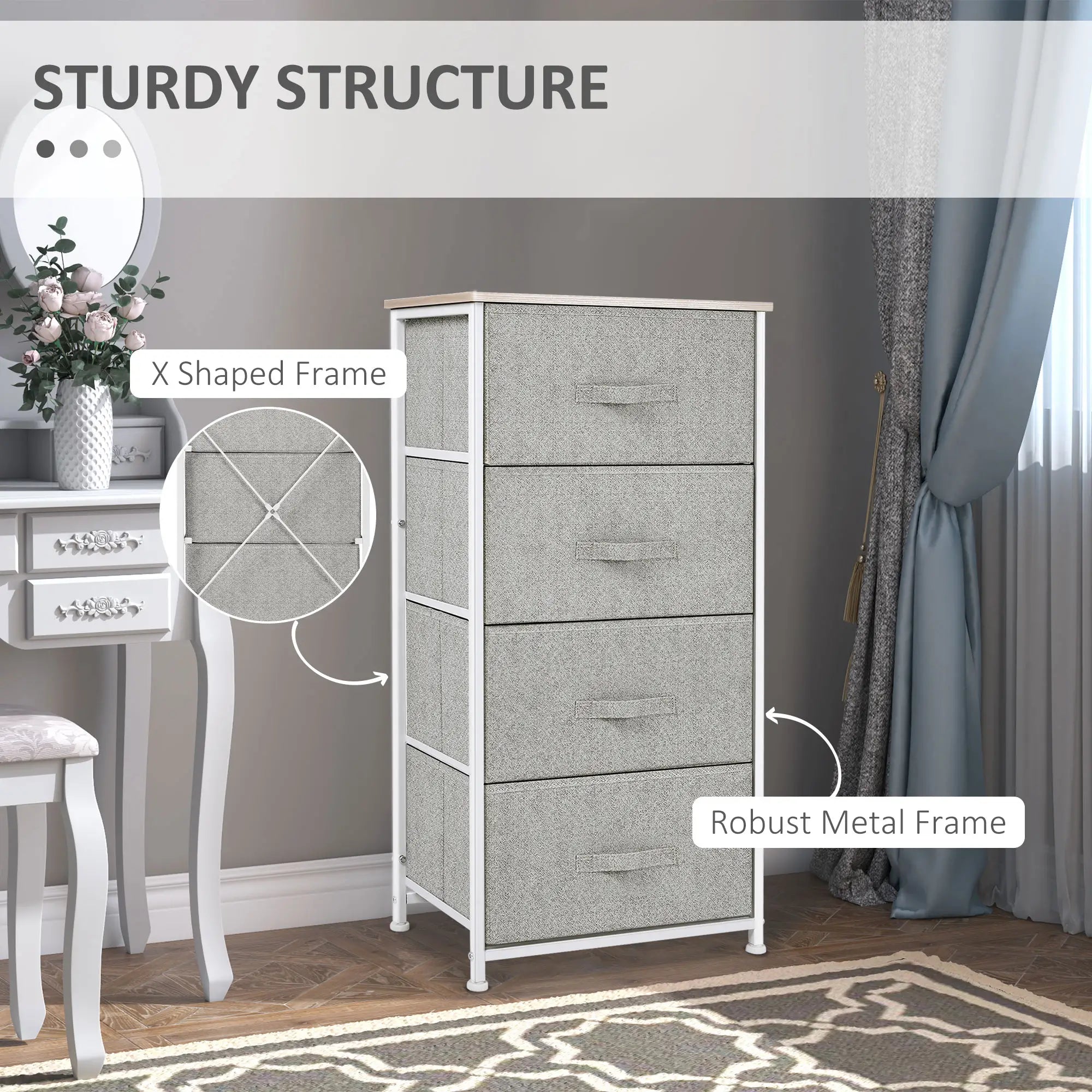 Linen Drawer Cabinet, 4 Removable Drawers, Adjustable Feet, White Storage Cabinets at Gallery Canada