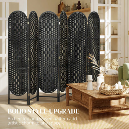 Bohemian Privacy Screen, 6 Panel Folding Room Divider, Arched Top, Black Room Dividers at Gallery Canada