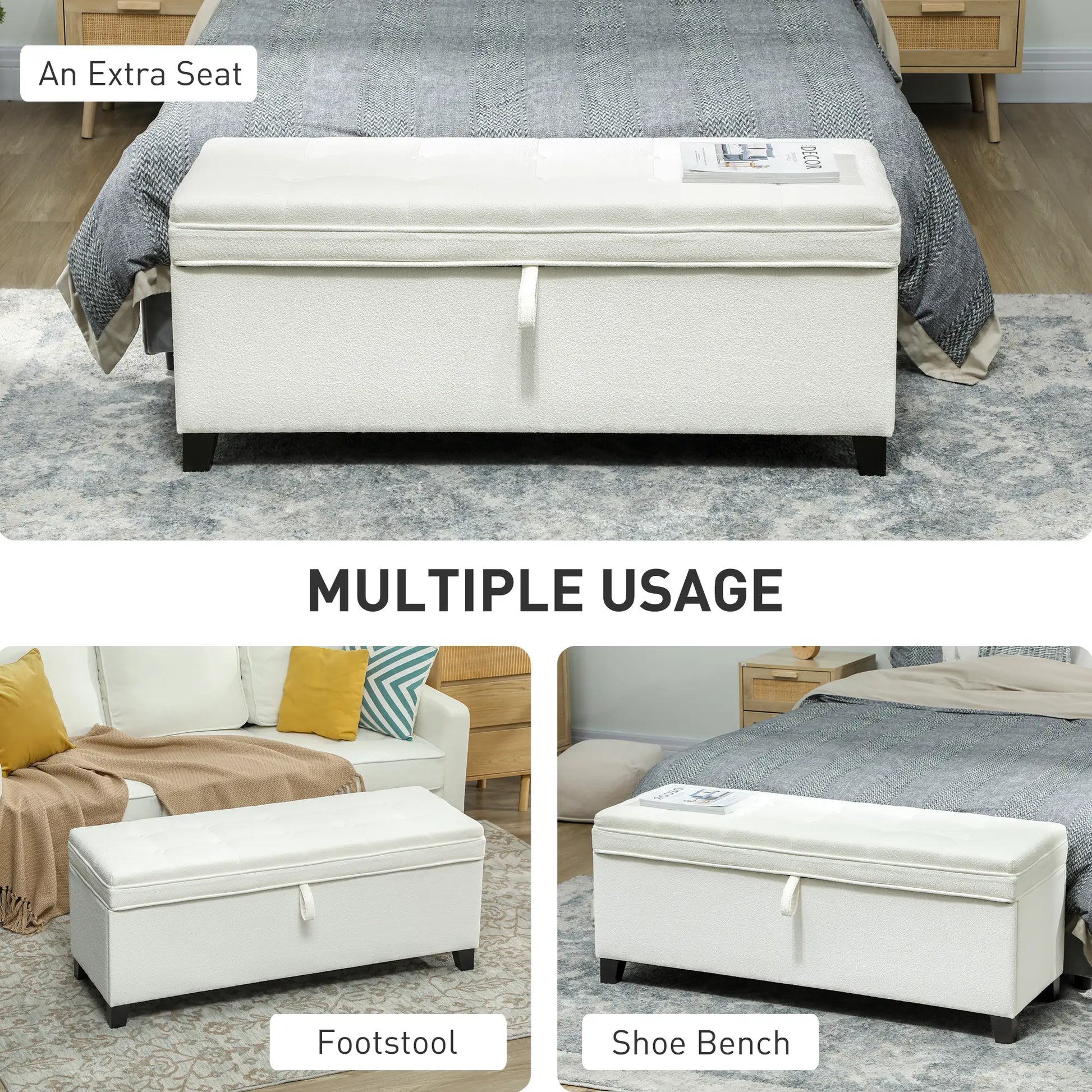Storage Ottoman Bench, Foot Rest, 47 Inches, Cream White Storage Ottomans & Benches at Gallery Canada