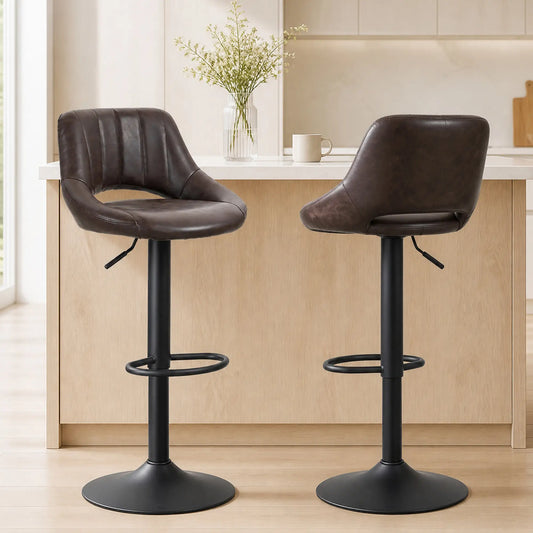 Swivel Bar Stools Set of 2, Faux Leather, Counter Height, Round Metal Base Bar Stools Brown at Gallery Canada